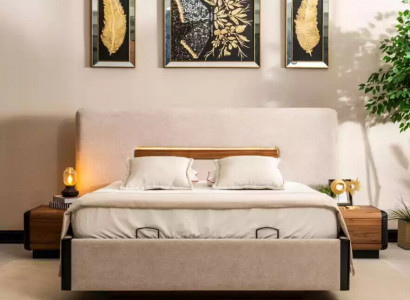 Łóżko Meble Design łóżko Podwójne łóżko Luxury Sypialnia Włókienniczy Drewno Nowe
